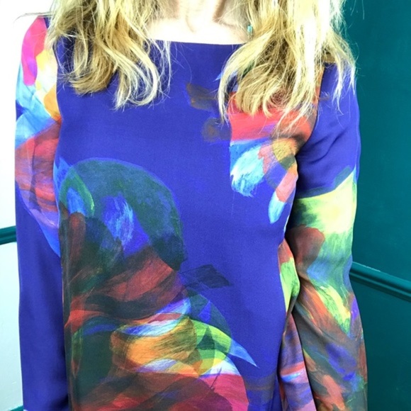 Leifsdottir 100% silk bold color swing dress - Picture 5 of 13